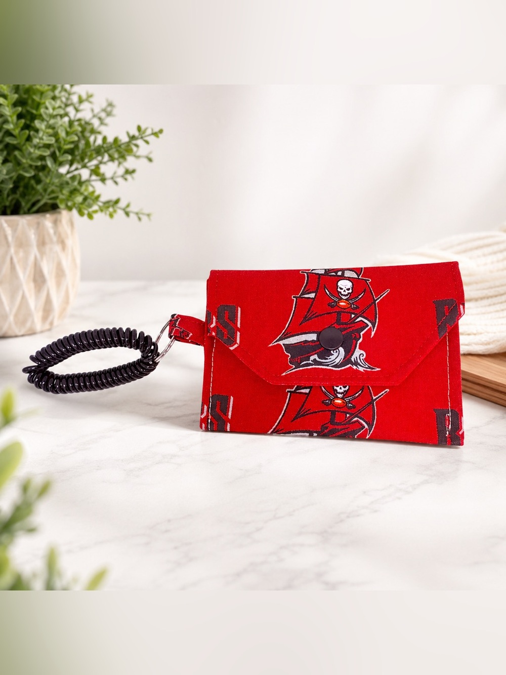 Tampa Buccs Fabric Print Inspired Red Skull Pirate Graphic Wristlet Wallet